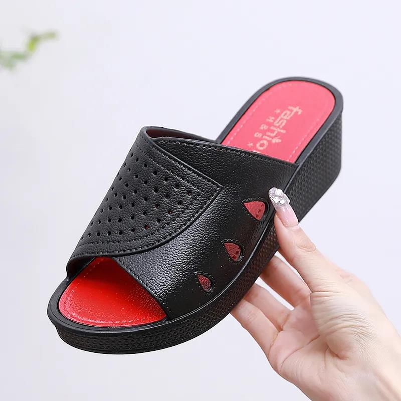 Slippers Women's Summer Outer Wear Thick Bottom High Heels Home Non-slip Bathroom Soft Bottom Wedge Heel Ladies Slippers