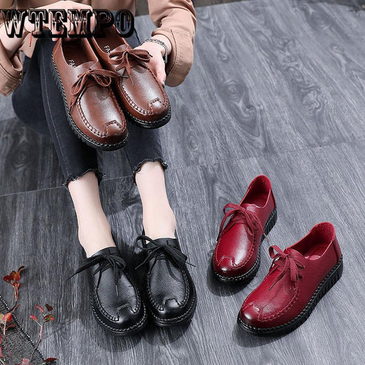 Casual Flat Shoes Genuine Leather Single Shoes Comfortable Women Mother Shoes Flat Woman Shoes