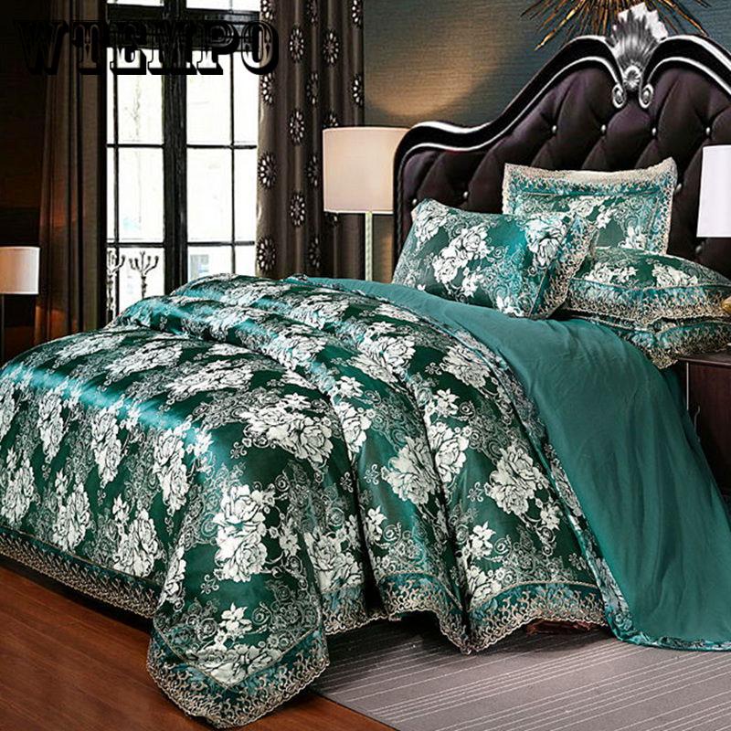 Luxury Silk Jacquard Bedding Set King Queen Size Bed Spread Duvet Cover Flat Sheet Set Pillow