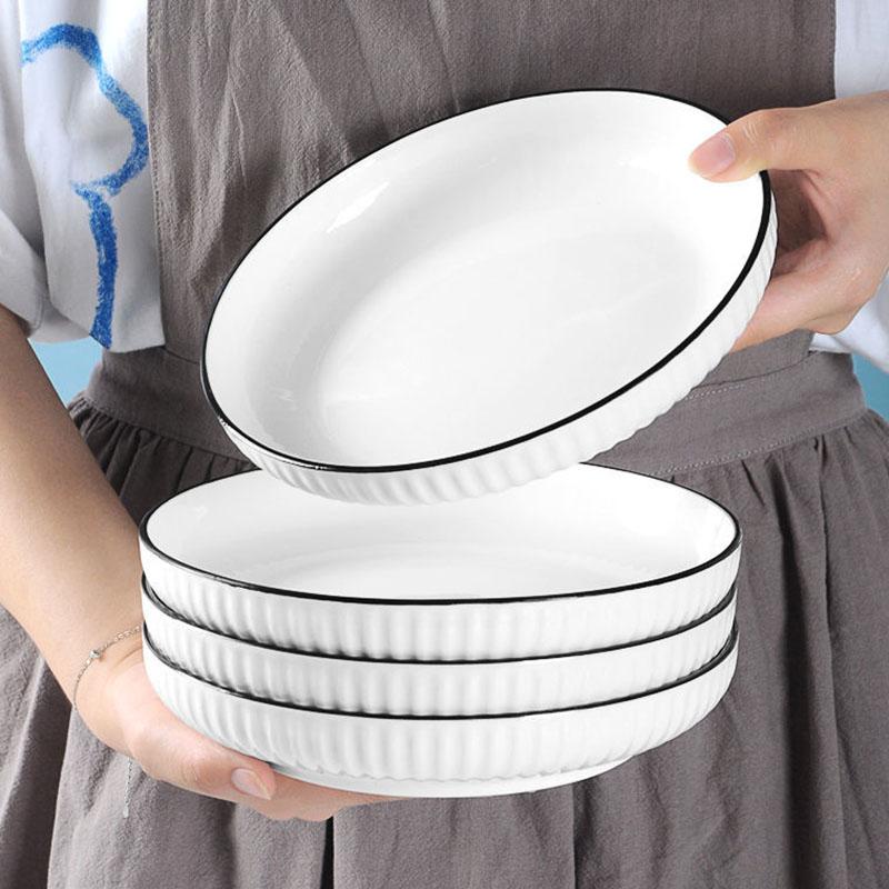 Deep Dish Creative Ceramic Dish Tableware Style Simple Household Dish Breakfast Dish Disc Fruit Dish