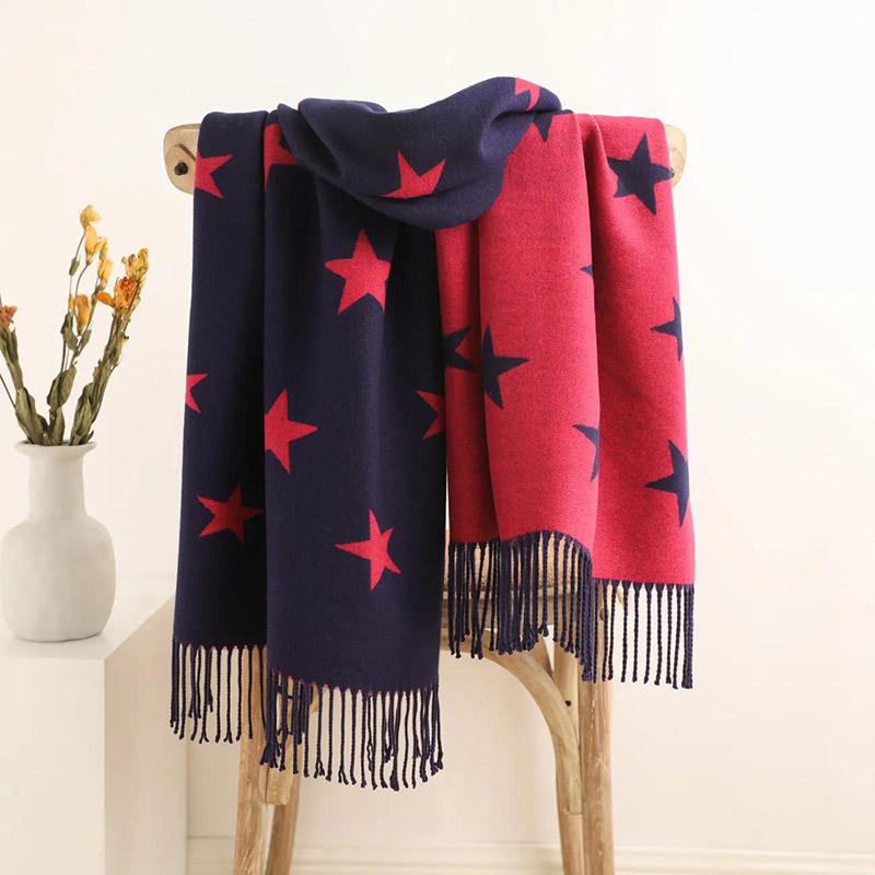 Winter Cashmere Scarf High-end Western Style Printed Fringed Scarf Lengthened Thickened Double-sided Two-color Shawl Scarf for Women