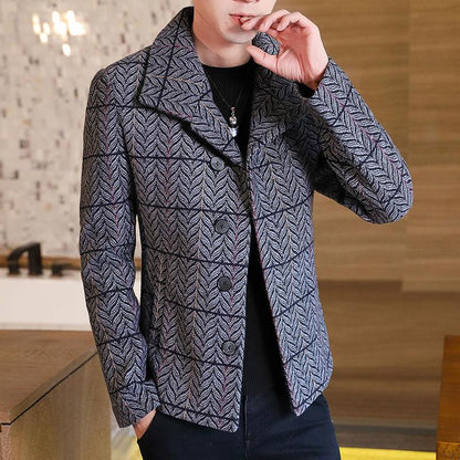 Woolen Jacket Men's Autumn and Winter Lapel Woolen Jacket Youth Handsome Fashion Personality Woolen Jacket