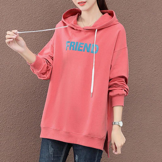 Large size long sleeve warm hooded top spring and autumn sweater cotton women's sweatshirt wild