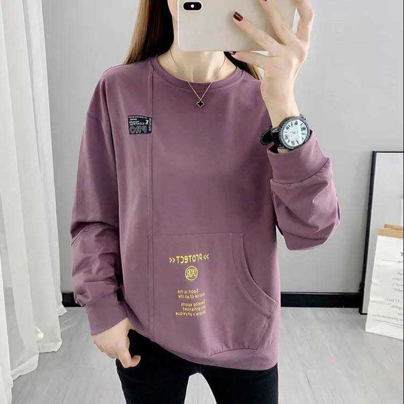 Spring and Summer Large Size Loose Pocket Sweater Women's Bottoming Casual Long-sleeved T-shirt Top