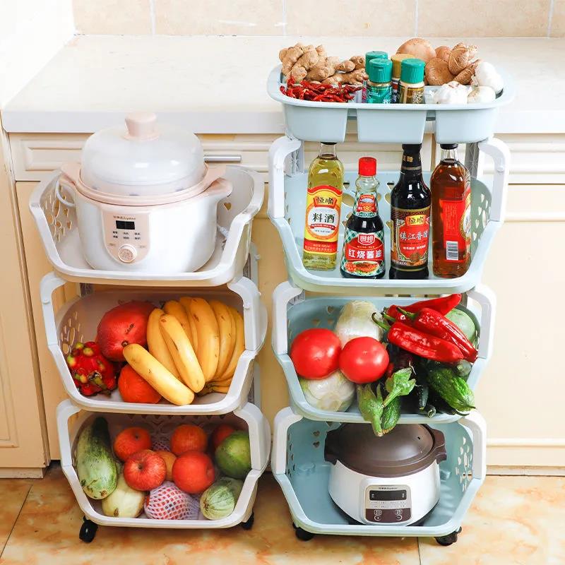 4-layer Cabinet Storage Shelf Floor Shelf Storage Rack Multifunctional Vegetable Fruit Storage Basket Snack Toy Holder Household Kitchen Organizers