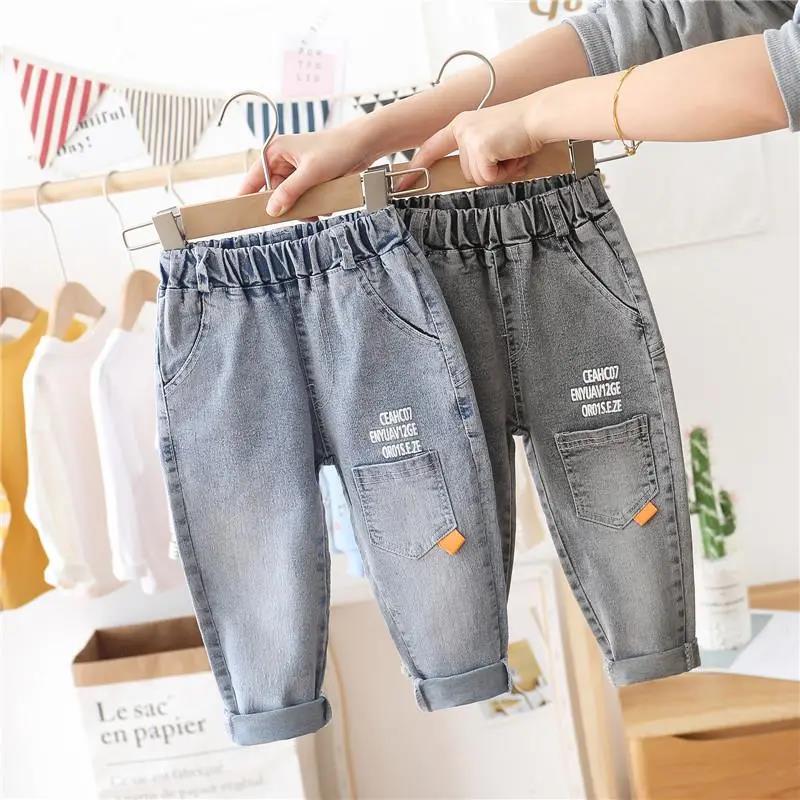 Children's Pants Summer Thin Jeans Korean Printing Button Letter Loose Boy Girl Jeans Leggings Casual Pants