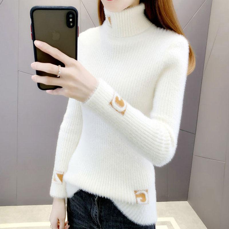 Autumn and Winter Turtleneck Sweater Letter Jacquard Tight-fitting Slimming Knitted Temperament Bottoming Shirt