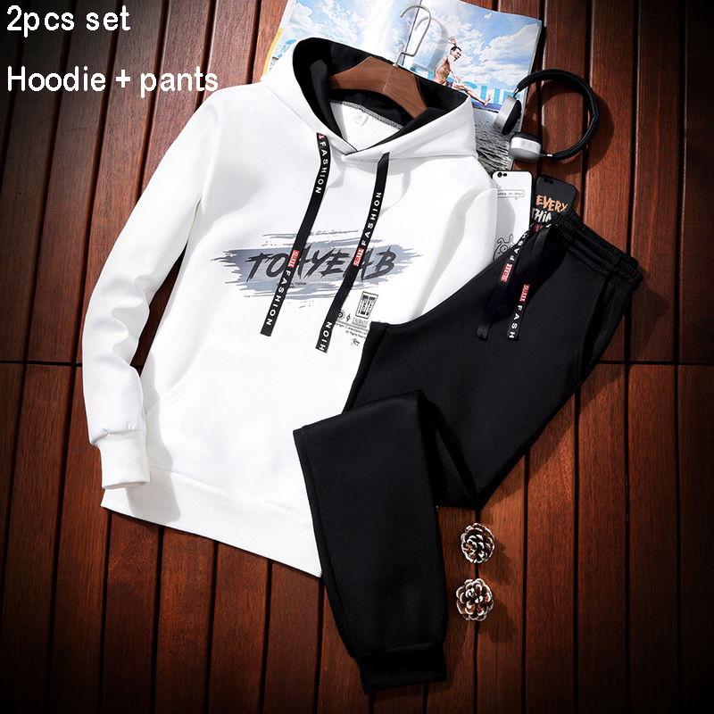 Hoodie Spring and Autumn Men's Clothing 2pcs set Trend Long-Sleeve Sweatshirt Set Large Size