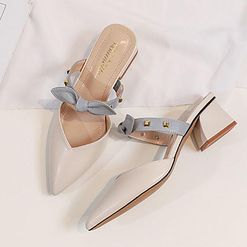 Half Slippers Female Spring All-match Thick-heeled Mid-heel Fairies Wear Small-heeled Skirt Sandals