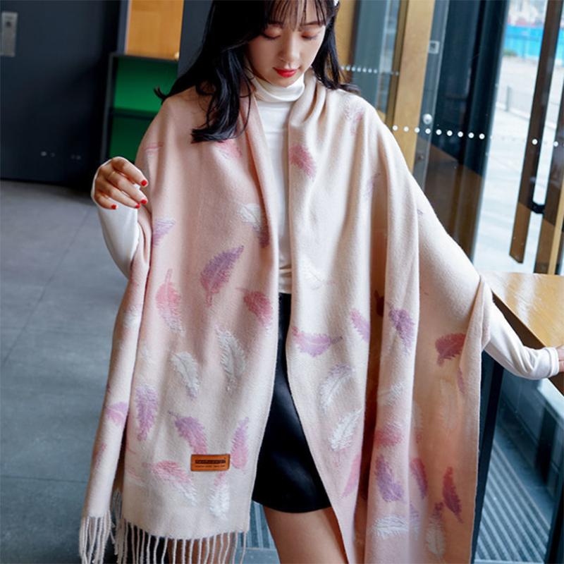 Scarf Female Winter Japanese Trend Imitation Cashmere Gradient Leaf Wild Dual-use Shawl Long Scarf