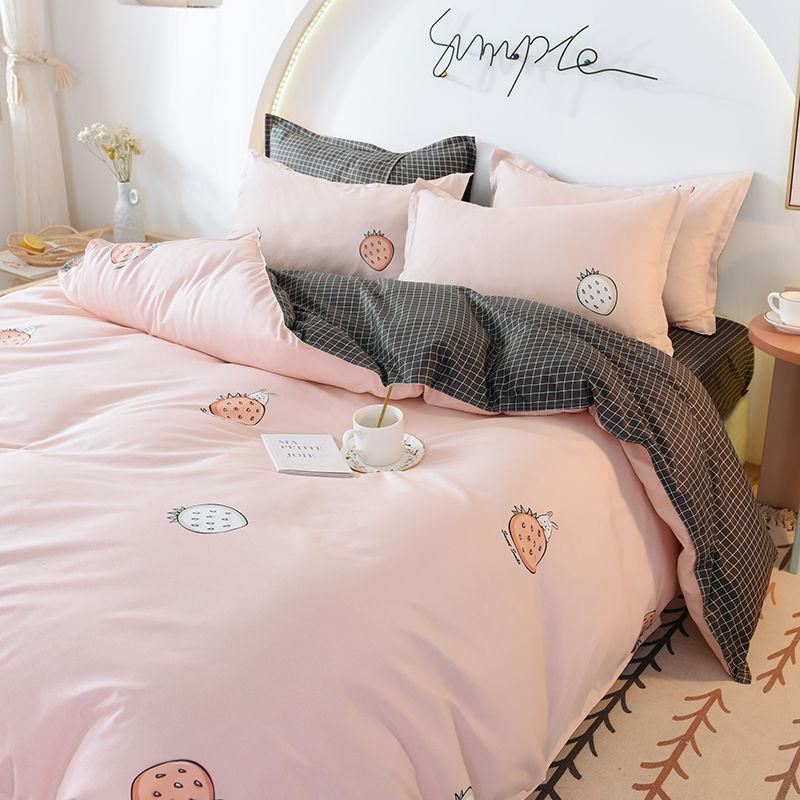 Bedding Set Leaf Printed Bed Linen Sheet Plaid Duvet Cover Single Double Queen King Quilt Covers Sets Bedclothes