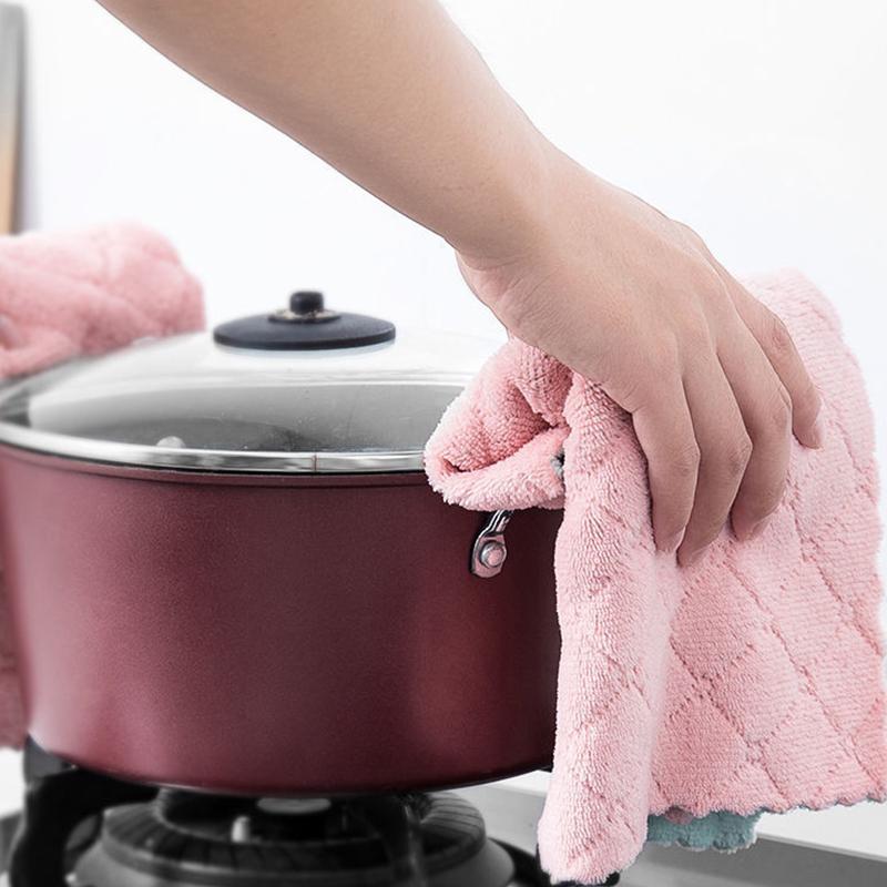 5/10/20pcs Is Cheaper Double-layer Absorbent Microfiber Kitchen Dish Cloth Non-stick Oil Household Cleaning Wiping Towel Kichen Tool