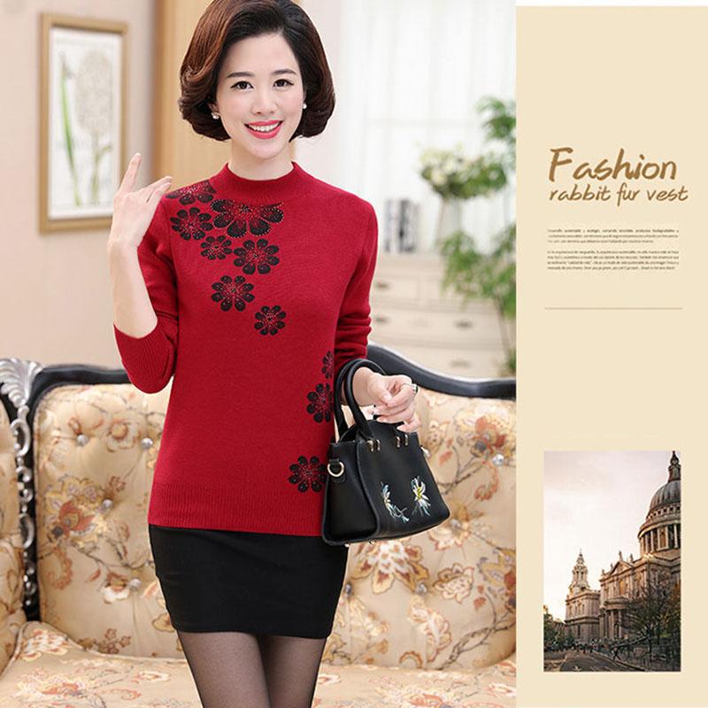 Autumn and Winter Half High Neck Knitted Bottoming Shirt Thick Warm Loose Top Middle-aged Women Plus Size Sweater