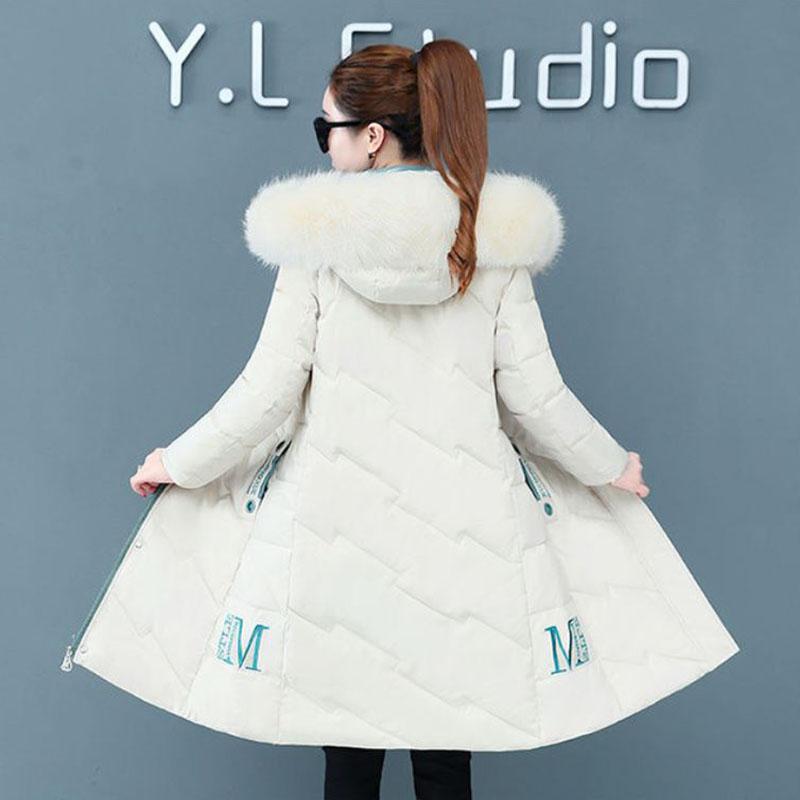 Down Jacket Winter Korean Fashion Big Fur Collar Mid-length Hooded Thick Warm Large Size Jacket Suitable for Women