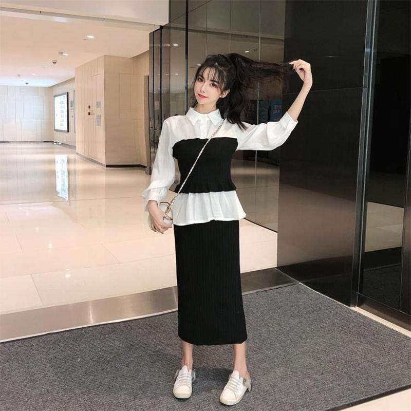 Two-piece Suit Women Autumn and Winter Korean Style Slim Fashion Knit Bottoming Sweater Skirt Student Suit