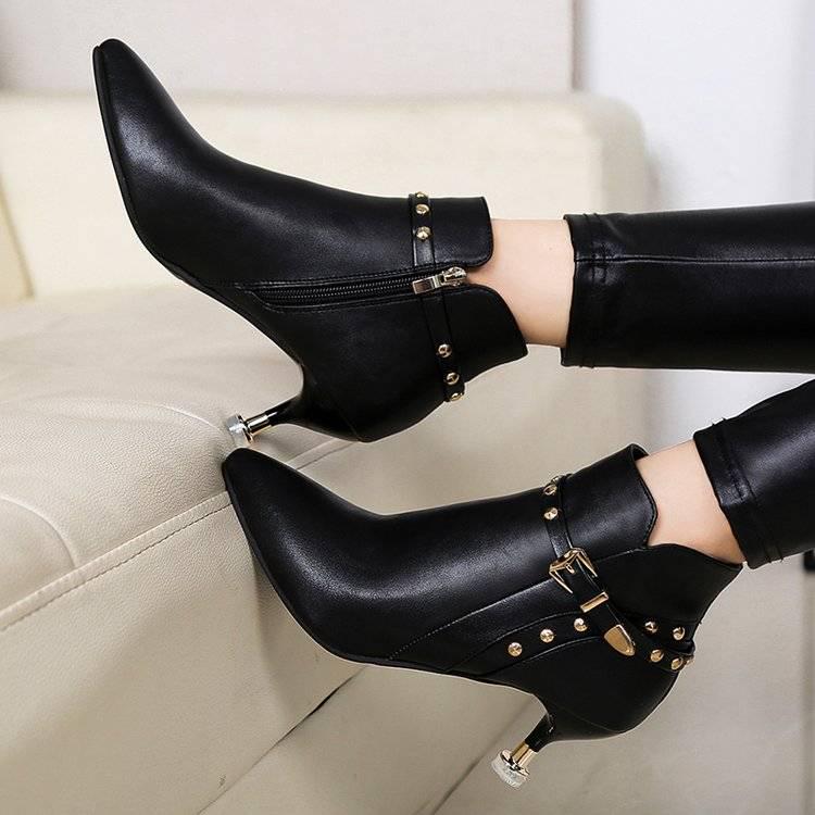 Women's Boots Pointed Toe Ankle Boots Thick Heel High Heels Shoes Woman Female Winter Boots