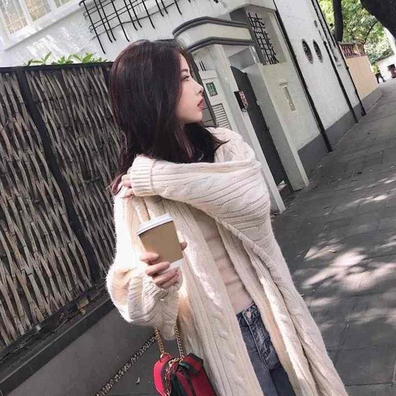 Autumn and Winter Loose Cardigan Sweater Thick Solid Color Knitted Top Mid-length Casual Women's Sweater