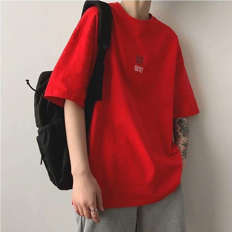 Chinese Style Summer Short-sleeved T-shirt Men's Loose Lazy Round Neck Couple Half-sleeved Shirt