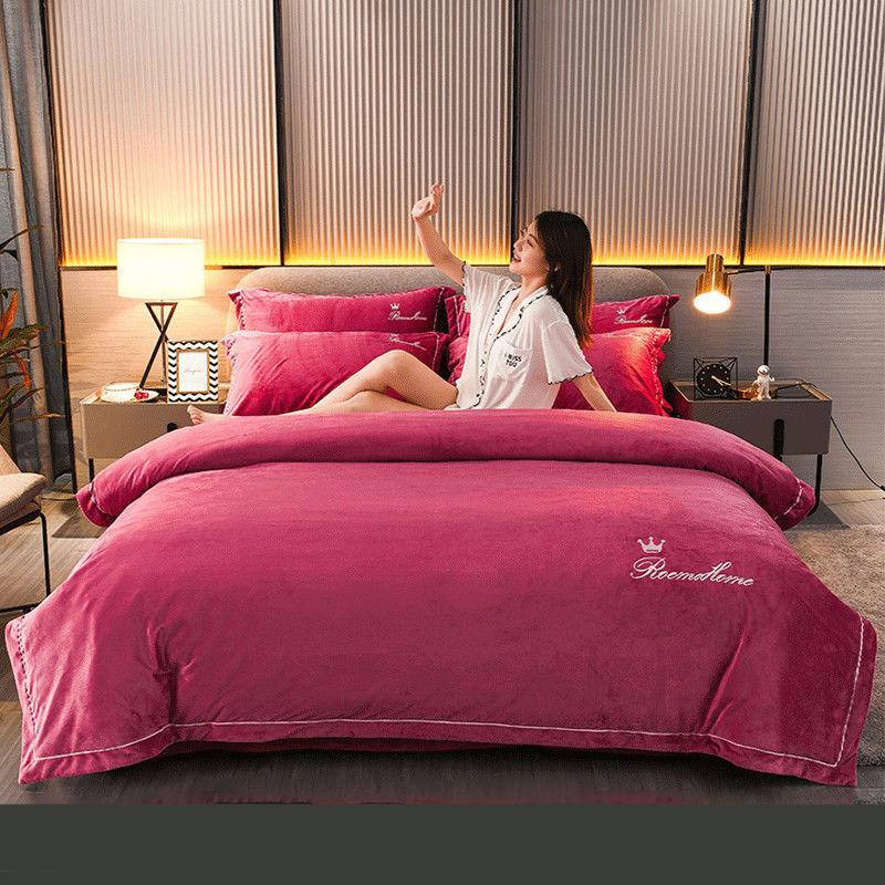 Thick Crystal Velvet Coral Velvet Bedding Winter Plus Velvet Warmth Double-sided Flannel Bed Sheet Four-piece Set