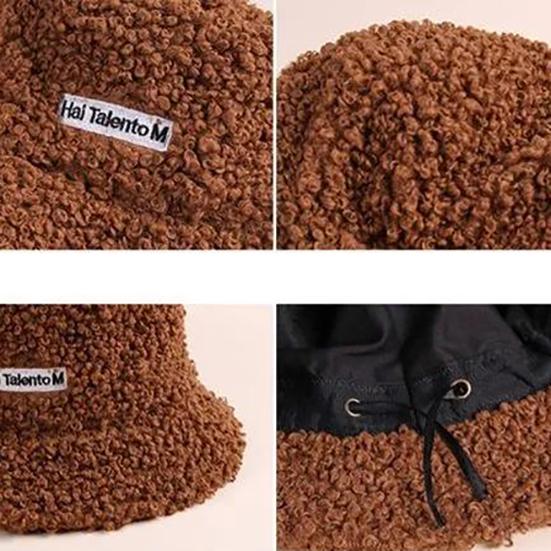 Women's Lamb Cashmere Hat Outdoor Warm Bucket Hat Solid Fluffy Fishing Cap Women Winter Fisherman Hat