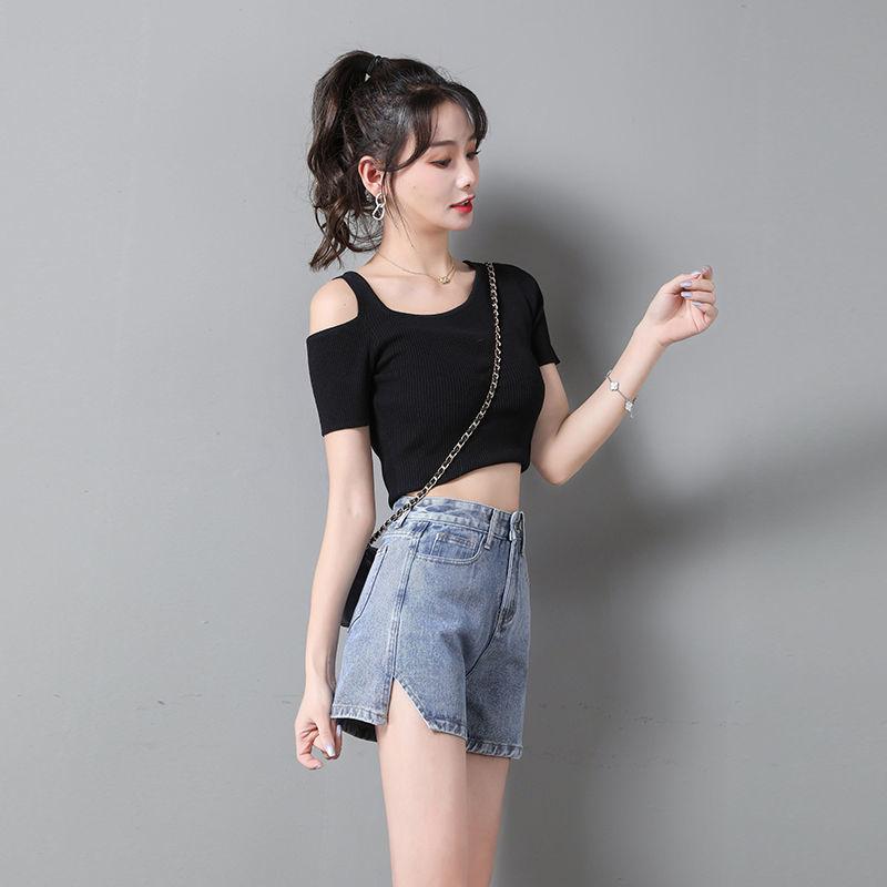 WTEMPO WomenSide Split High Waist Denim Shorts Loose Spring and Summer Wide Leg A-line Thin Casual Shorts