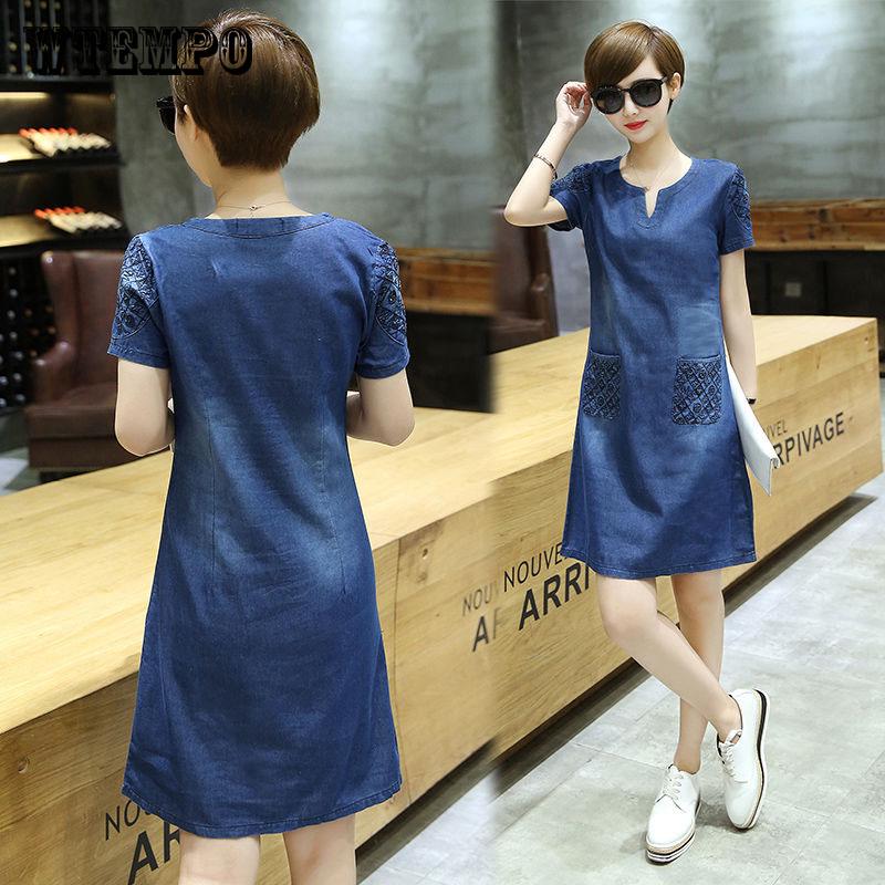 Dress Women Casual Slim V-neck Office Shirt Jeans Plus Size Vestidos Robe S-2xl