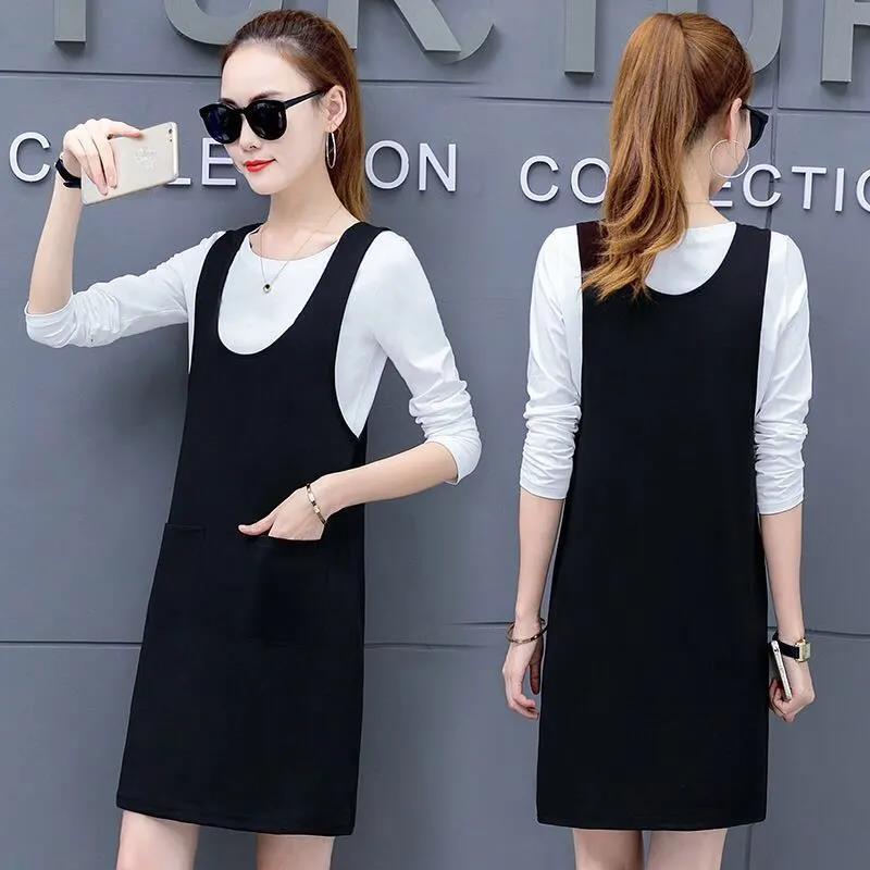 Suit Summer Loose T-shirt Suspender Skirt Two-piece Female Mid-length Plus Size Suit Casual Suit Suspender Skirt Comfortable and Convenient