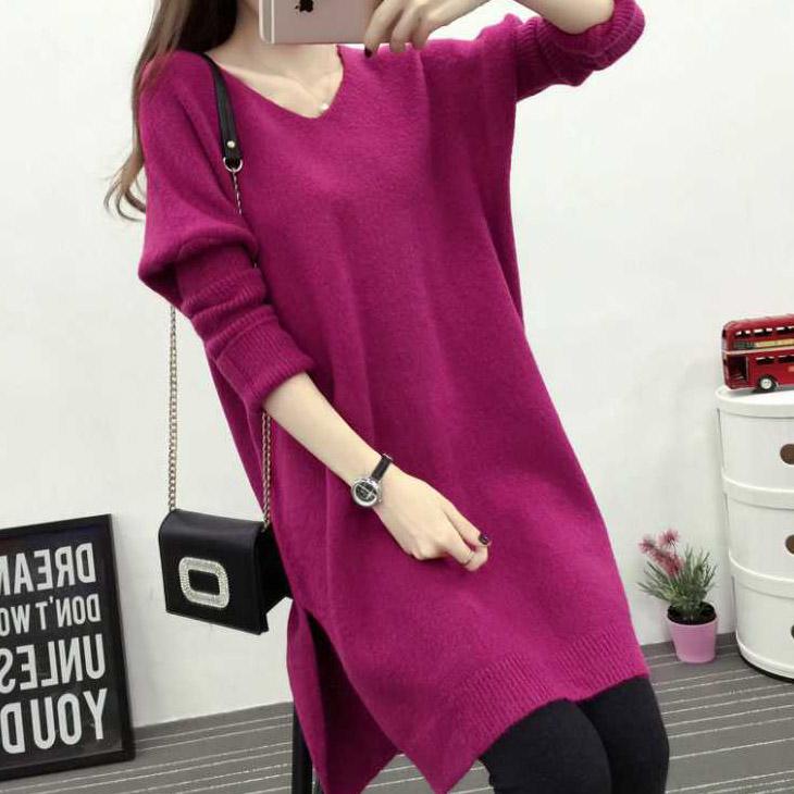 Ashion Winter Autumn Womens Sweaters Casual Long Sleeve Knitted Jumper V Neck Sweaters Dress