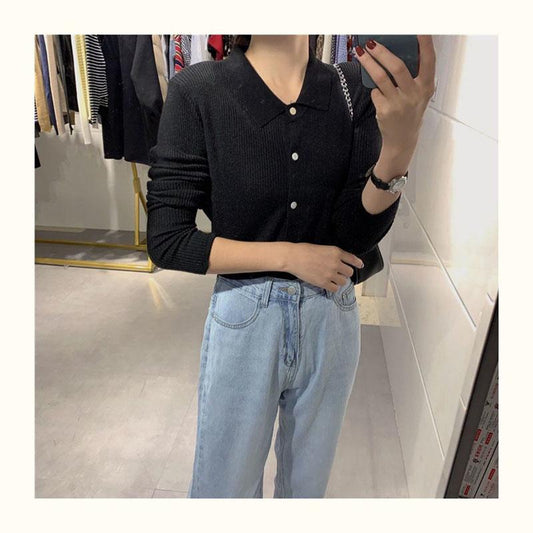 Autumn and Winter Knitted Tops Are Slimmer Solid Color Buttons Long-sleeved Tops Women Fashion Korean Cardigan Sweater