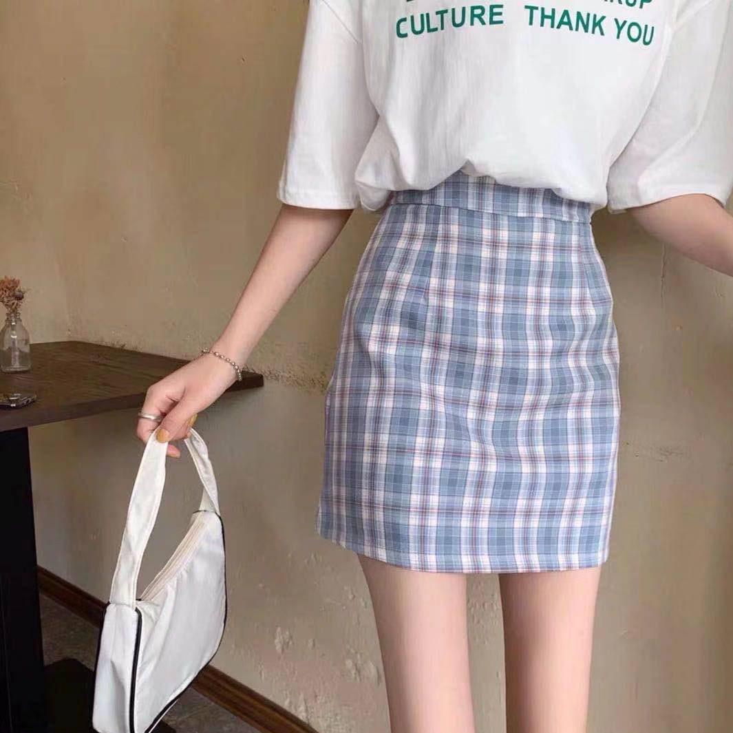 Female Simple High Waist Short Holiday Plaid Skirt Slim Elegant Vacation A-line Miniskirt