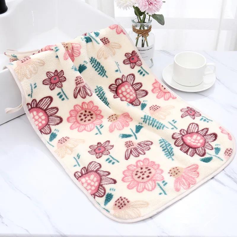 Quick Dry Soft High Absorbent Face Towel Thick Cotton Flowers Printed Bathroom Beach Coral Velvet Towels for Adults