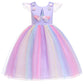 Girls Unicorn Tutu Dress Rainbow Princess Kids Party Dress Children Christmas Halloween Cosplay Costume with Headband Wings