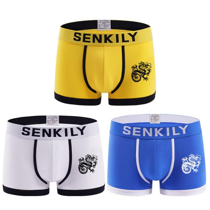 3 Packs of Men's Underwear, Pure Cotton Boxer Shorts, Student Pants, Solid Color Dragon Pattern, Chinese Style Individual Boxer Shorts