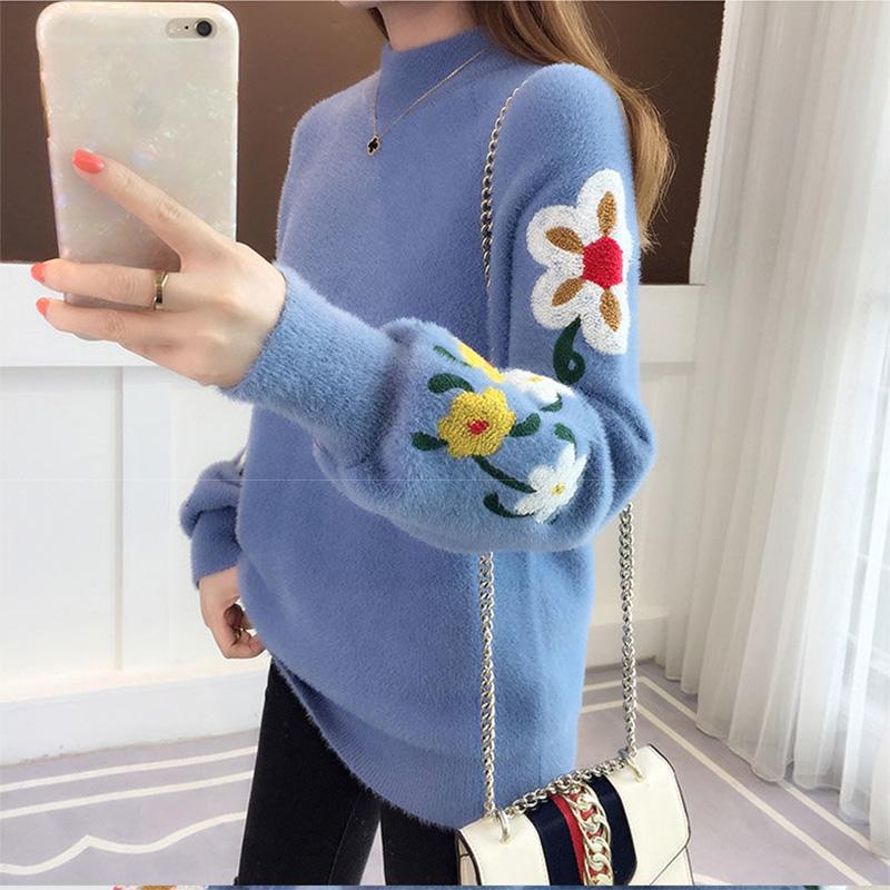 Non-shedding Long-sleeved Fashion Top Plus Size Sweet Embroidered Sweater Women