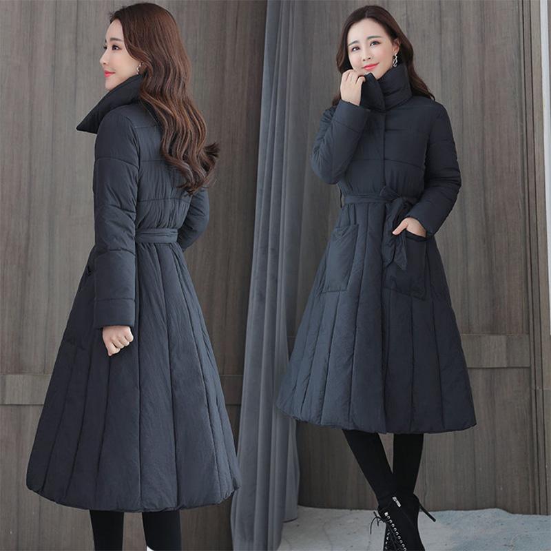 Down Coat Women's Long Winter Coat Over The Waist To Tie The Waist Was Wild Thick Cotton Clothing