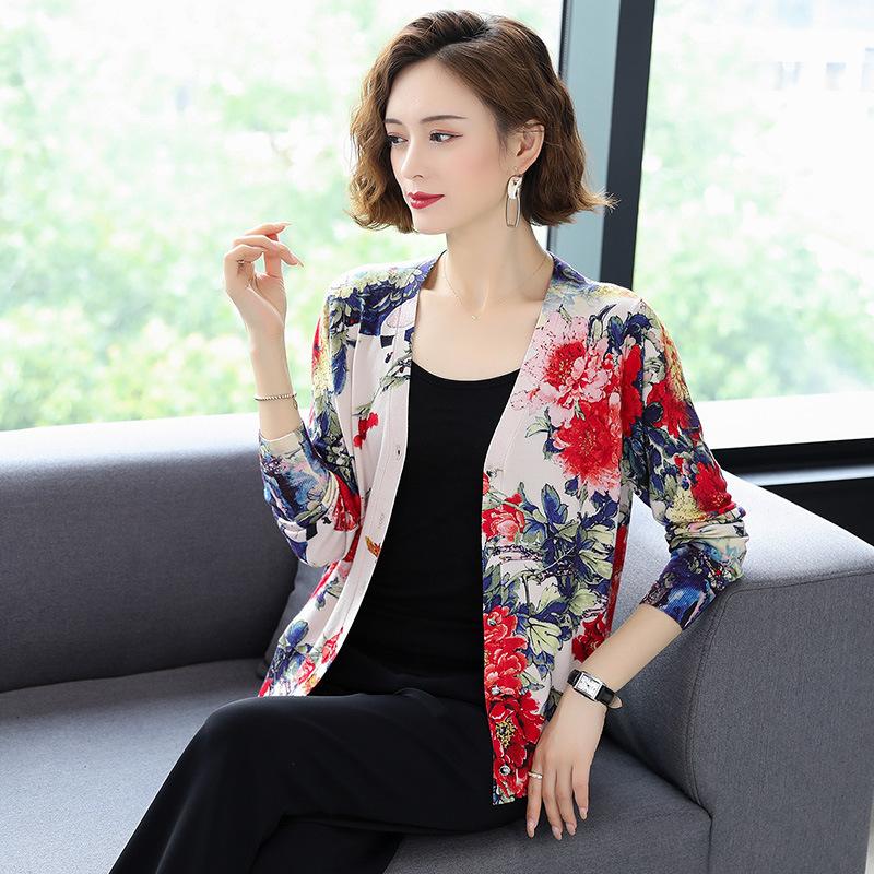 Autumn and Winter Printed Cardigan Women's Plus Size Casual Sweater Coat High-end Wool Sweater