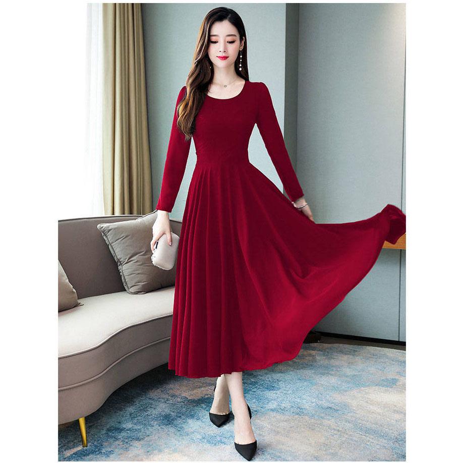 Chiffon large swing dress female long spring and autumn dress plus size long-sleeved slim skirt