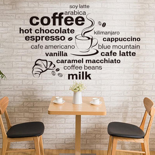 coffee shop room background decorative wall stickers fashion English decoration relax time wallpaper