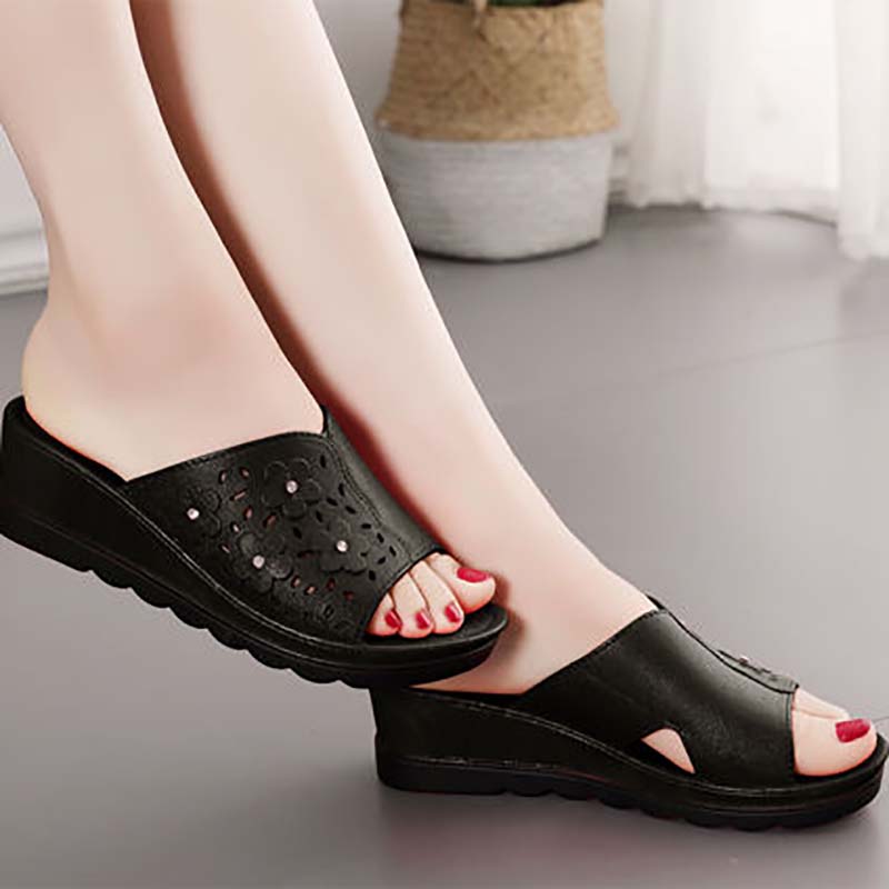 Sponge Cake All-match Thick-soled Slope with Sandals and Slippers Women's Summer Loose High-heel Shoes Fashion Women's Slippers Shoes One Size Smaller