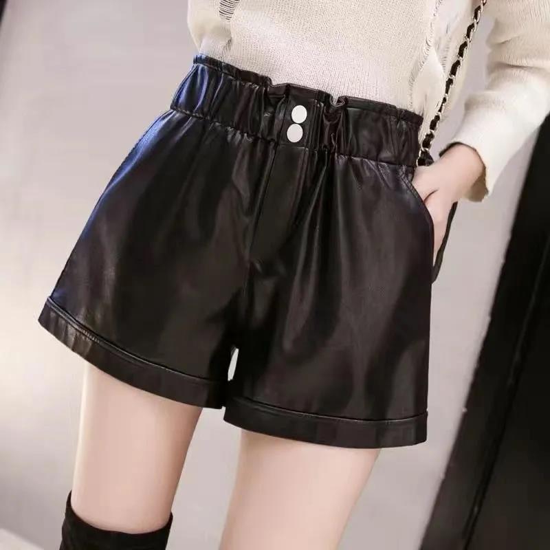 Autumn and Winter PU Leather Pants Women's Shorts Loose Korean Version of A Word All-match Thin Outer Wear Wide-leg Pants Boots Pants