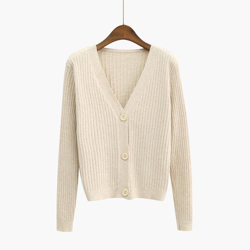 Core-spun Yarn Student Autumn Cardigan Sweater Women Knit Sweater Loose Button Coat Wild Vertical Stripes Long Sleeves