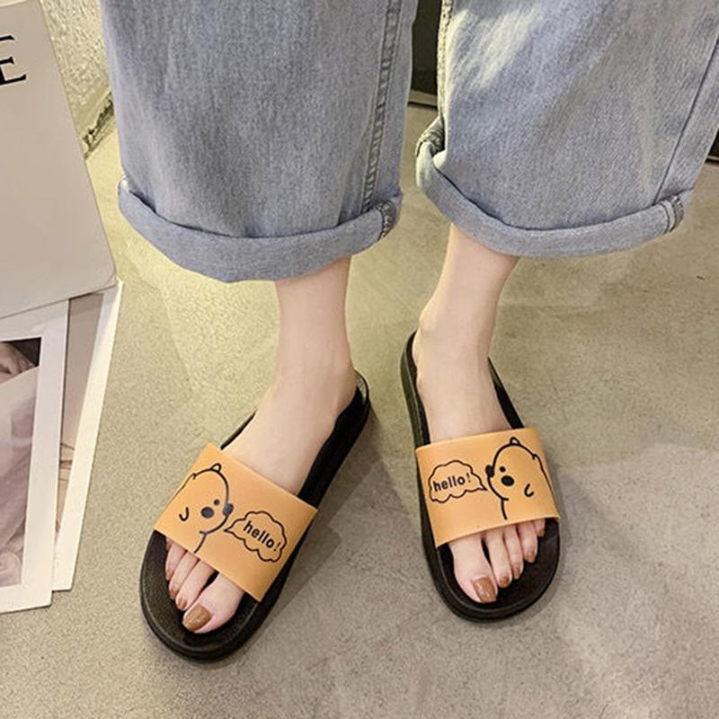 Korean Style Slippers Female Summer Wear Student Cute Bear Home Bathing Non-slip Soft Bottom Sandals and Slippers