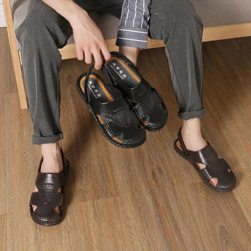 Men's Breathable Sandals Summer Korean Version Hole Slippers Dual-use Beach Shoes Work Sports Casual Sandals Dad Flip Flops