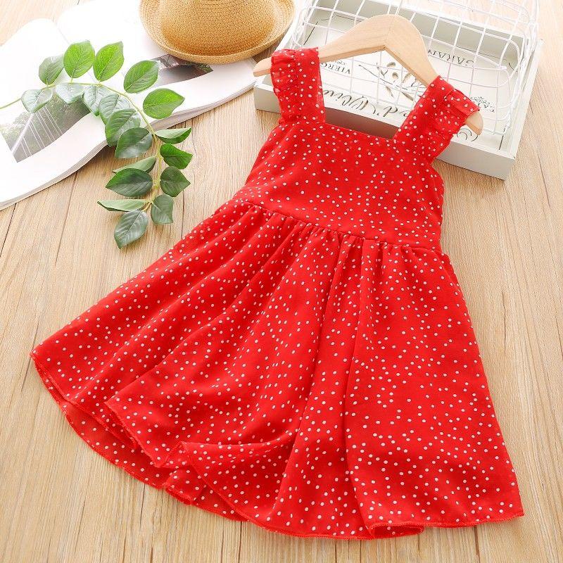 Toddler Child Baby Girls' Polka Dot Printing Suspender Ruffle Sleeveless Princess Dress