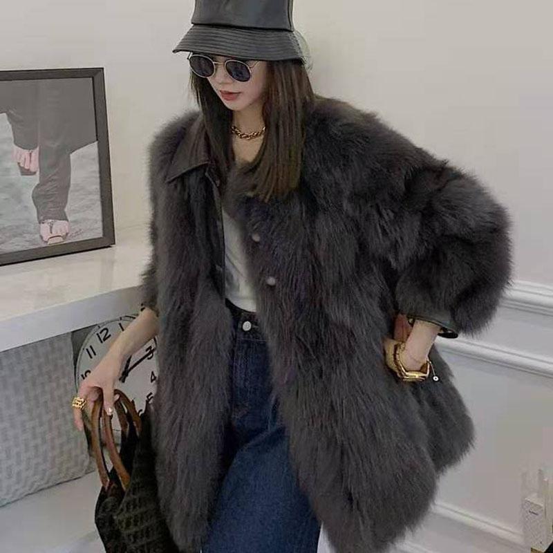 Winter Warm Faux Fox Fur Coat Thickened and Thin Long Fur Coat