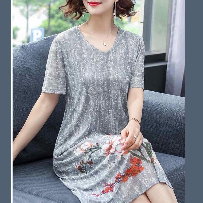 L-XXXXXL Women's Summer Dres Mother Chiffon Veil Short Sleeve Printing Mid-length Daily Wear