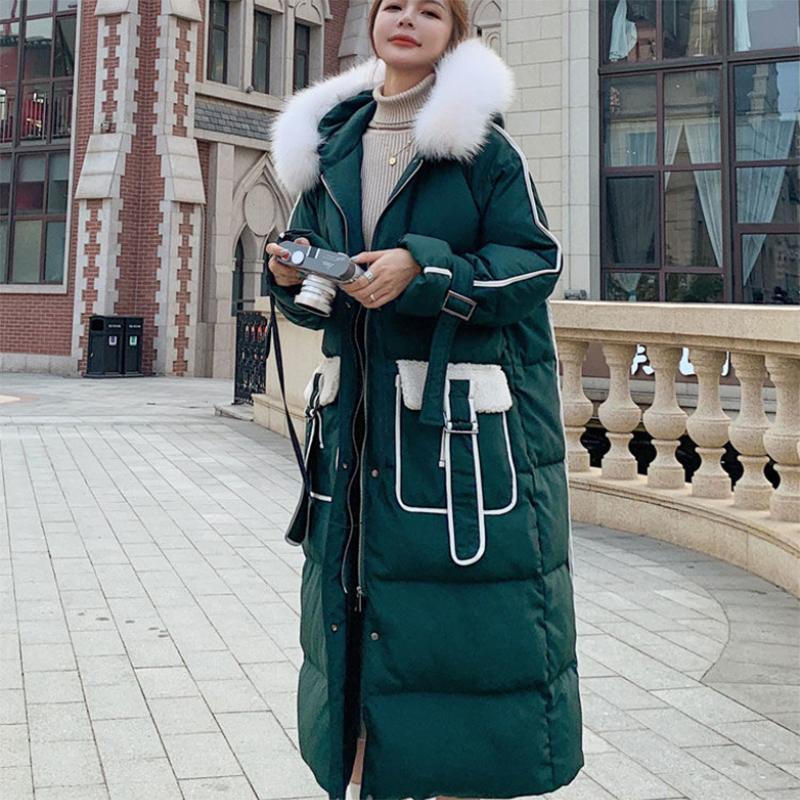 Women's Solid Color Down Jacket Mid-length Korean Loose Thick Coat Warm Cotton Coat Big Fur Collar Winter Clothes Quilted Coat