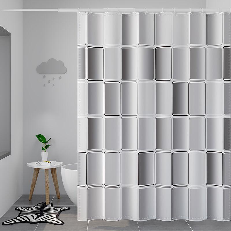 Shower Curtain 180*180 Perforated Free Bathroom Toilet Mold-proof Curtain Lattice Simple Shower Waterproof Partition Curtain Hanging Curtain