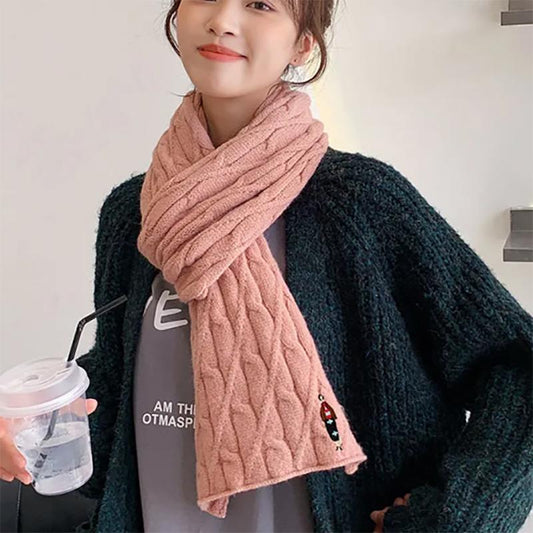 Embroidery Scarf Women Autumn and Winter Korean Knitting Warmth Cute Padded Bib Women All-match