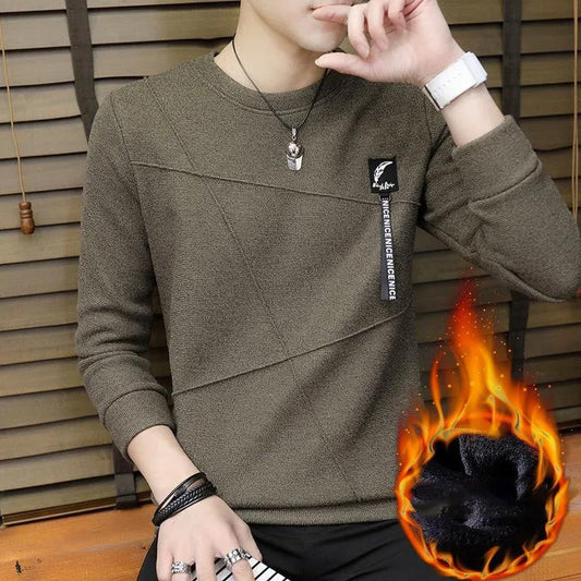 Autumn and Winter Men's Sweater Bottoming Shirt Plus Velvet Warm Top Knit Sweater Suitable for Middle-aged and Young Students, Students